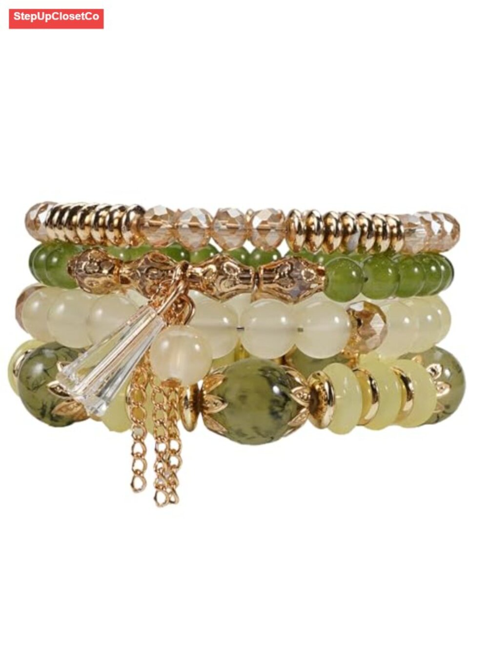 Bohemian Stackable Stretch Bead Bracelets for Women - 4 Pack Boho Crystal